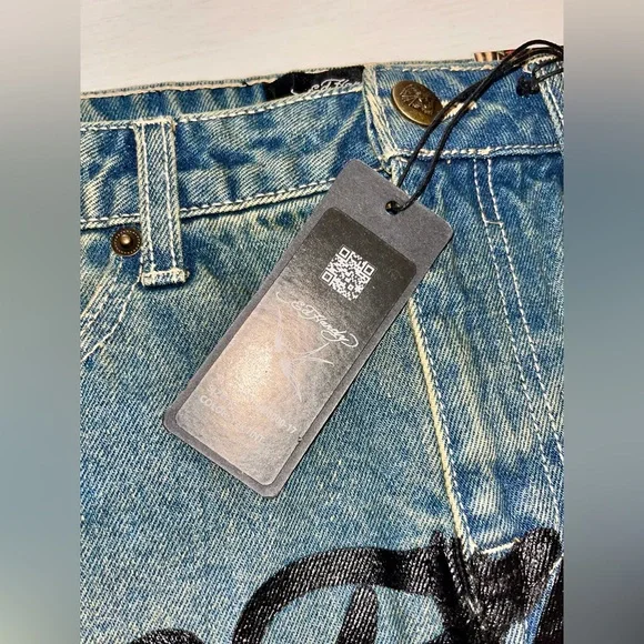 BNWT!! Ed Hardy Blue Denim Skirt with Graphic Design